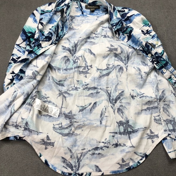 Tommy Bahama linen blend Long Roll up Sleeve tropical button down shirt size XS - Picture 3 of 8